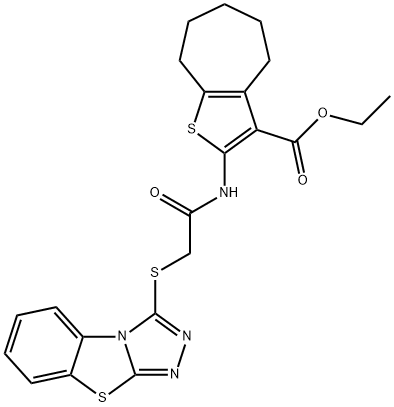 ethyl 2-{[([1,2,4]triazolo[3,4-b][1,3]benzothiazol-3-ylsulfanyl)acetyl]amino}-5,6,7,8-tetrahydro-4H-cyclohepta[b]thiophene-3-carboxylate Structure