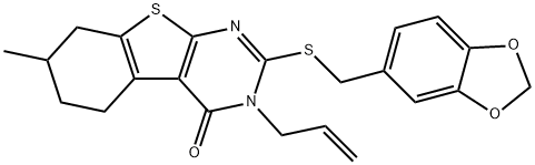 315708-33-9 3-allyl-2-[(1,3-benzodioxol-5-ylmethyl)sulfanyl]-7-methyl-5,6,7,8-tetrahydro[1]benzothieno[2,3-d]pyrimidin-4(3H)-one