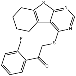 1-(2-fluorophenyl)-2-(5,6,7,8-tetrahydro[1]benzothieno[2,3-d]pyrimidin-4-ylsulfanyl)ethanone 化学構造式