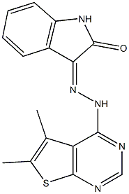 1H-indole-2,3-dione 3-[(5,6-dimethylthieno[2,3-d]pyrimidin-4-yl)hydrazone] Struktur