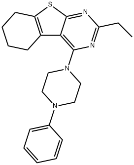 2-ethyl-4-(4-phenylpiperazin-1-yl)-5,6,7,8-tetrahydro[1]benzothieno[2,3-d]pyrimidine Struktur