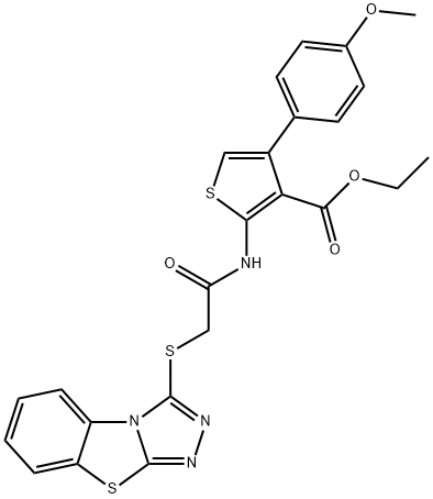 ethyl 4-(4-methoxyphenyl)-2-{[([1,2,4]triazolo[3,4-b][1,3]benzothiazol-3-ylsulfanyl)acetyl]amino}-3-thiophenecarboxylate 结构式