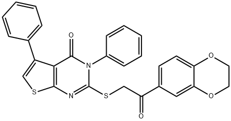 2-{[2-(2,3-dihydro-1,4-benzodioxin-6-yl)-2-oxoethyl]sulfanyl}-3,5-diphenylthieno[2,3-d]pyrimidin-4(3H)-one 结构式