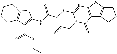 ethyl 2-({[(3-allyl-4-oxo-3,5,6,7-tetrahydro-4H-cyclopenta[4,5]thieno[2,3-d]pyrimidin-2-yl)sulfanyl]acetyl}amino)-4,5,6,7-tetrahydro-1-benzothiophene-3-carboxylate Structure