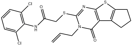 2-[(3-allyl-4-oxo-3,5,6,7-tetrahydro-4H-cyclopenta[4,5]thieno[2,3-d]pyrimidin-2-yl)sulfanyl]-N-(2,6-dichlorophenyl)acetamide,315710-64-6,结构式