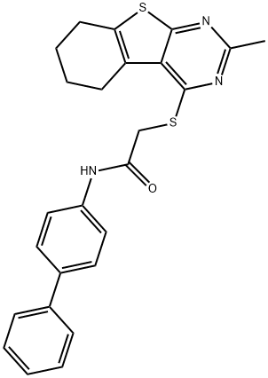 N-[1,1'-biphenyl]-4-yl-2-[(2-methyl-5,6,7,8-tetrahydro[1]benzothieno[2,3-d]pyrimidin-4-yl)sulfanyl]acetamide 结构式