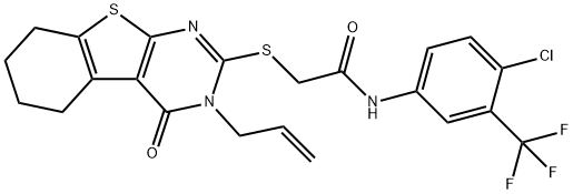 2-[(3-allyl-4-oxo-3,4,5,6,7,8-hexahydro[1]benzothieno[2,3-d]pyrimidin-2-yl)sulfanyl]-N-[4-chloro-3-(trifluoromethyl)phenyl]acetamide 化学構造式