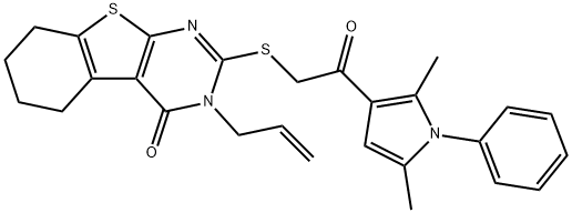 3-allyl-2-{[2-(2,5-dimethyl-1-phenyl-1H-pyrrol-3-yl)-2-oxoethyl]sulfanyl}-5,6,7,8-tetrahydro[1]benzothieno[2,3-d]pyrimidin-4(3H)-one,315710-94-2,结构式