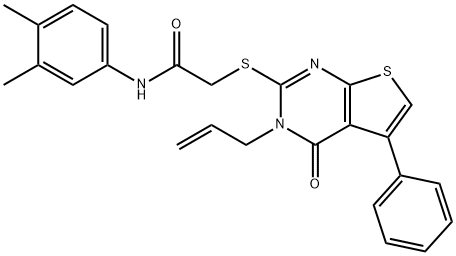 2-[(3-allyl-4-oxo-5-phenyl-3,4-dihydrothieno[2,3-d]pyrimidin-2-yl)sulfanyl]-N-(3,4-dimethylphenyl)acetamide 化学構造式