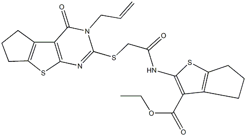 ethyl 2-({[(3-allyl-4-oxo-3,5,6,7-tetrahydro-4H-cyclopenta[4,5]thieno[2,3-d]pyrimidin-2-yl)sulfanyl]acetyl}amino)-5,6-dihydro-4H-cyclopenta[b]thiophene-3-carboxylate Structure