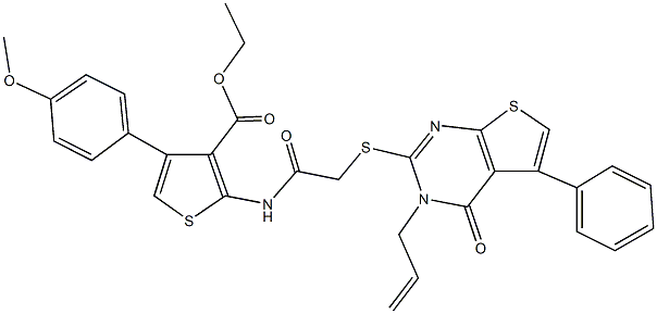 ethyl 2-({[(3-allyl-4-oxo-5-phenyl-3,4-dihydrothieno[2,3-d]pyrimidin-2-yl)sulfanyl]acetyl}amino)-4-(4-methoxyphenyl)-3-thiophenecarboxylate Structure