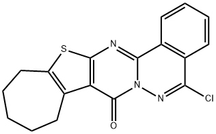 5-chloro-10,11,12,13-tetrahydro-8H,9H-cyclohepta[4',5']thieno[2',3':4,5]pyrimido[2,1-a]phthalazin-8-one 结构式