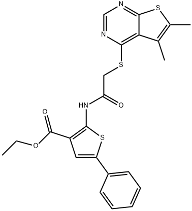 ethyl 2-({[(5,6-dimethylthieno[2,3-d]pyrimidin-4-yl)sulfanyl]acetyl}amino)-5-phenyl-3-thiophenecarboxylate 结构式