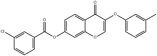 3-(3-methylphenoxy)-4-oxo-4H-chromen-7-yl 3-chlorobenzoate 化学構造式