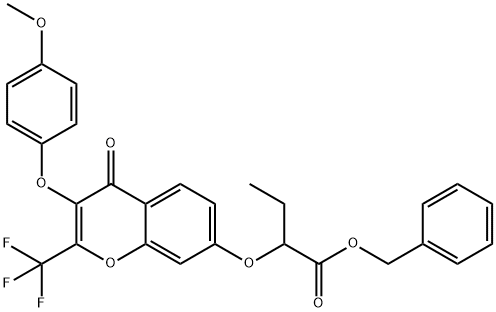 benzyl 2-{[3-(4-methoxyphenoxy)-4-oxo-2-(trifluoromethyl)-4H-chromen-7-yl]oxy}butanoate 化学構造式