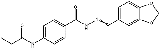 N-(4-{[2-(1,3-benzodioxol-5-ylmethylene)hydrazino]carbonyl}phenyl)propanamide 化学構造式