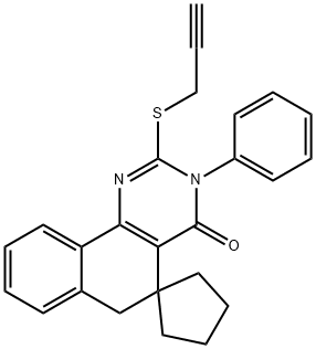 3-phenyl-2-(2-propynylsulfanyl)-5,6-dihydrospiro[benzo[h]quinazoline-5,1'-cyclopentane]-4(3H)-one 化学構造式