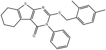 2-[(2,4-dimethylbenzyl)sulfanyl]-3-phenyl-5,6,7,8-tetrahydro[1]benzothieno[2,3-d]pyrimidin-4(3H)-one 结构式