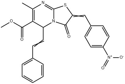 methyl 2-{4-nitrobenzylidene}-7-methyl-3-oxo-5-(2-phenylvinyl)-2,3-dihydro-5H-[1,3]thiazolo[3,2-a]pyrimidine-6-carboxylate Struktur