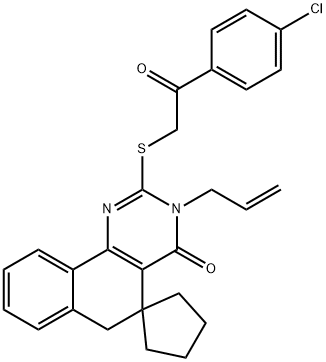3-allyl-2-{[2-(4-chlorophenyl)-2-oxoethyl]sulfanyl}-5,6-dihydrospiro(benzo[h]quinazoline-5,1'-cyclopentane)-4(3H)-one 化学構造式