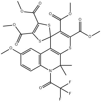 tetramethyl 9-methoxy-5,5-dimethyl-6-(trifluoroacetyl)-5,6-dihydrospiro(1H-thiopyrano[2,3-c]quinoline-1,2'-[1,3]-dithiole)-2,3,4',5'-tetracarboxylate Structure