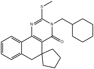 3-(cyclohexylmethyl)-2-(methylsulfanyl)-5,6-dihydrospiro(benzo[h]quinazoline-5,1'-cyclopentane)-4(3H)-one 化学構造式