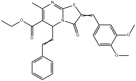 ethyl 2-(3,4-dimethoxybenzylidene)-7-methyl-3-oxo-5-(2-phenylvinyl)-2,3-dihydro-5H-[1,3]thiazolo[3,2-a]pyrimidine-6-carboxylate Struktur