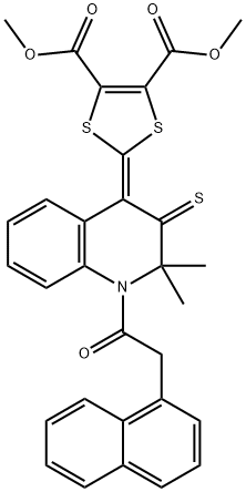 dimethyl 2-(2,2-dimethyl-1-(1-naphthylacetyl)-3-thioxo-2,3-dihydro-4(1H)-quinolinylidene)-1,3-dithiole-4,5-dicarboxylate 化学構造式