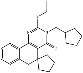 3-(cyclopentylmethyl)-2-(ethylsulfanyl)-5,6-dihydrospiro(benzo[h]quinazoline-5,1'-cyclopentane)-4(3H)-one Struktur