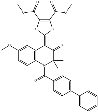 dimethyl 2-(1-([1,1'-biphenyl]-4-ylcarbonyl)-6-methoxy-2,2-dimethyl-3-thioxo-2,3-dihydro-4(1H)-quinolinylidene)-1,3-dithiole-4,5-dicarboxylate,316362-45-5,结构式