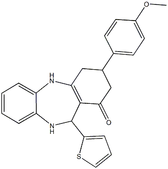 3-(4-methoxyphenyl)-11-(2-thienyl)-2,3,4,5,10,11-hexahydro-1H-dibenzo[b,e][1,4]diazepin-1-one 化学構造式