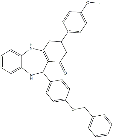 11-[4-(benzyloxy)phenyl]-3-(4-methoxyphenyl)-2,3,4,5,10,11-hexahydro-1H-dibenzo[b,e][1,4]diazepin-1-one Struktur
