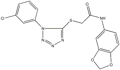 N-(1,3-benzodioxol-5-yl)-2-{[1-(3-chlorophenyl)-1H-tetraazol-5-yl]sulfanyl}acetamide 化学構造式