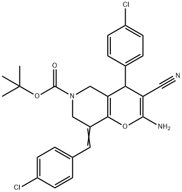 tert-butyl 2-amino-8-(4-chlorobenzylidene)-4-(4-chlorophenyl)-3-cyano-7,8-dihydro-4H-pyrano[3,2-c]pyridine-6(5H)-carboxylate 结构式