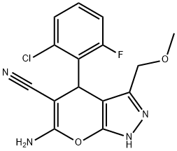 6-amino-4-(2-chloro-6-fluorophenyl)-3-(methoxymethyl)-1,4-dihydropyrano[2,3-c]pyrazole-5-carbonitrile Structure