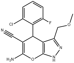 6-amino-4-(2-chloro-6-fluorophenyl)-3-(methoxymethyl)-1,4-dihydropyrano[2,3-c]pyrazole-5-carbonitrile 结构式