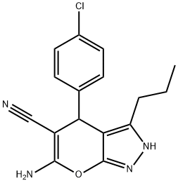 6-amino-4-(4-chlorophenyl)-3-propyl-1,4-dihydropyrano[2,3-c]pyrazole-5-carbonitrile Structure