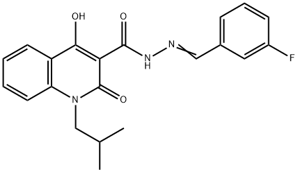 N'-(3-fluorobenzylidene)-4-hydroxy-1-isobutyl-2-oxo-1,2-dihydro-3-quinolinecarbohydrazide 结构式