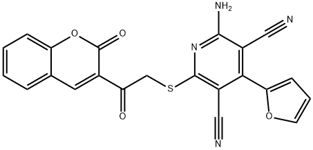2-amino-4-(2-furyl)-6-{[2-oxo-2-(2-oxo-2H-chromen-3-yl)ethyl]sulfanyl}-3,5-pyridinedicarbonitrile|