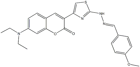 4-methoxybenzaldehyde {4-[7-(diethylamino)-2-oxo-2H-chromen-3-yl]-1,3-thiazol-2-yl}hydrazone 化学構造式