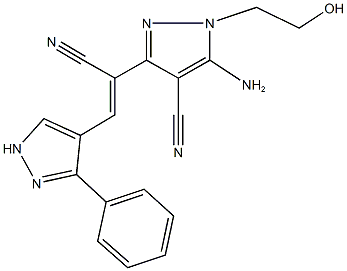 5-amino-3-[1-cyano-2-(3-phenyl-1H-pyrazol-4-yl)vinyl]-1-(2-hydroxyethyl)-1H-pyrazole-4-carbonitrile 结构式
