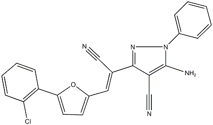 5-amino-3-{2-[5-(2-chlorophenyl)-2-furyl]-1-cyanovinyl}-1-phenyl-1H-pyrazole-4-carbonitrile 化学構造式