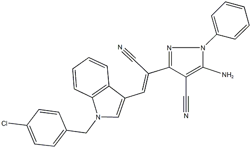 5-amino-3-{2-[1-(4-chlorobenzyl)-1H-indol-3-yl]-1-cyanovinyl}-1-phenyl-1H-pyrazole-4-carbonitrile 结构式