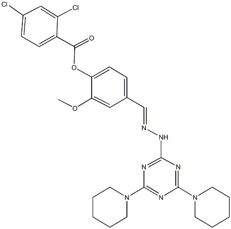 4-{2-[4,6-di(1-piperidinyl)-1,3,5-triazin-2-yl]carbohydrazonoyl}-2-methoxyphenyl 2,4-dichlorobenzoate|