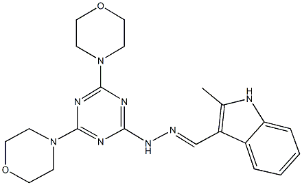 2-methyl-1H-indole-3-carbaldehyde [4,6-di(4-morpholinyl)-1,3,5-triazin-2-yl]hydrazone 化学構造式