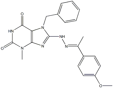 7-benzyl-8-{2-[1-(4-methoxyphenyl)ethylidene]hydrazino}-3-methyl-3,7-dihydro-1H-purine-2,6-dione Structure