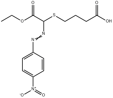 4-{[2-ethoxy-1-({4-nitrophenyl}diazenyl)-2-oxoethyl]sulfanyl}butanoic acid Struktur