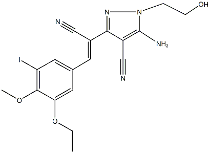 5-amino-3-[1-cyano-2-(3-ethoxy-5-iodo-4-methoxyphenyl)vinyl]-1-(2-hydroxyethyl)-1H-pyrazole-4-carbonitrile Structure