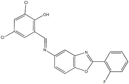 2,4-dichloro-6-({[2-(2-fluorophenyl)-1,3-benzoxazol-5-yl]imino}methyl)phenol,321964-35-6,结构式