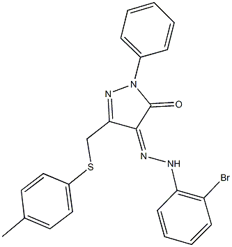 3-{[(4-methylphenyl)sulfanyl]methyl}-1-phenyl-1H-pyrazole-4,5-dione 4-[(2-bromophenyl)hydrazone] 化学構造式